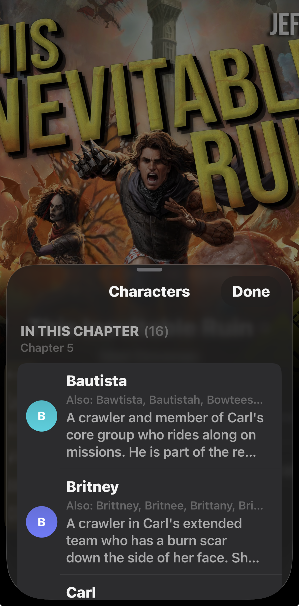 Character cast list with descriptions